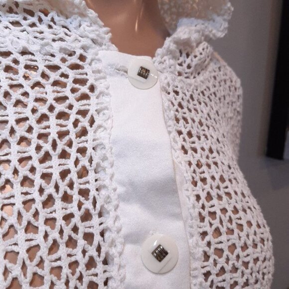 Vtg Addition Elle Fishnet Jacket Women Plus One Size White Hooded Buttoned Mesh - Picture 3 of 14